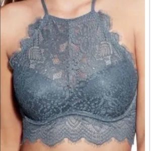 Eyelash lace turquoise high neck push up bralette. Like New.